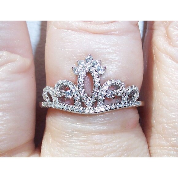 925 STERLING SILVER Princess Crown Cubic Zirconia Ring - Picture 3 of 14